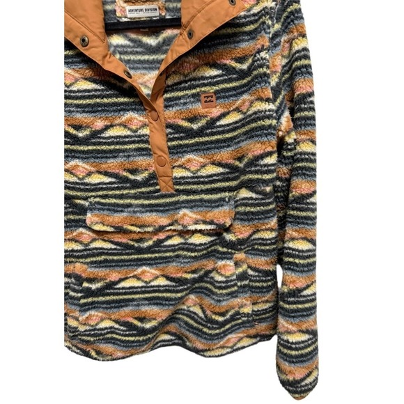 Billabong Switchback Print Fleece Pullover Front Pocket Sherpa Jacket Medium - Picture 3 of 7